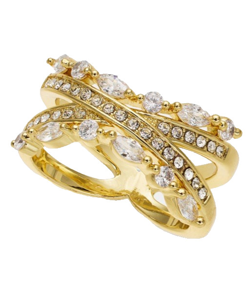 Charter Club Gold Plated CZ & Crystal Split Band Statement Ring Size 6,9,10 NIB