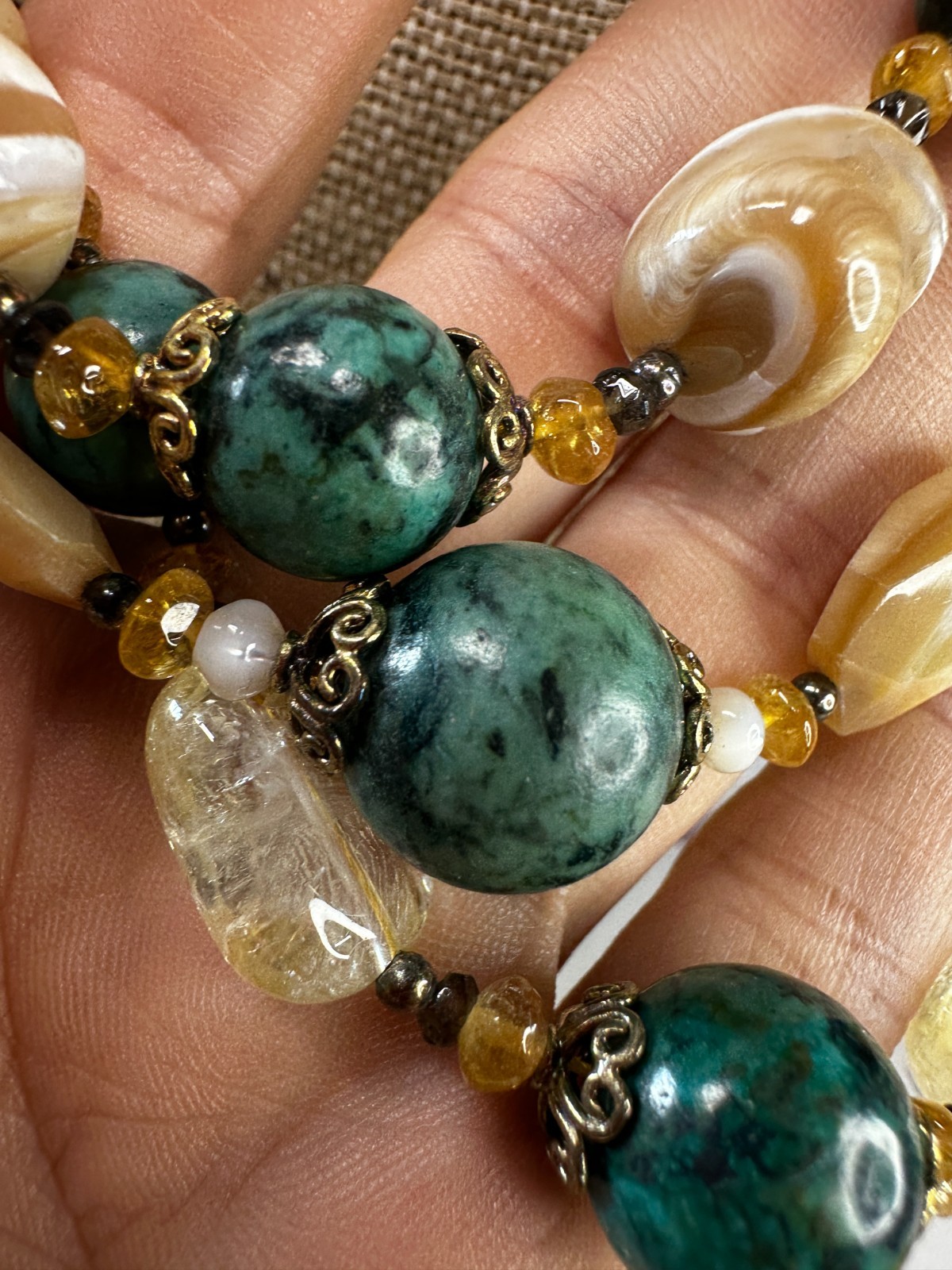 Lucoral Lucas Lameth Necklace Serpentine Green Stones Multistrand on Cord