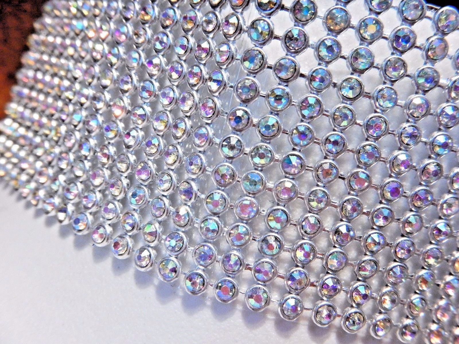 AB RAINBOW CRYSTAL RHINESTONE COLLAR silver wide vinyl choker necklace band 1B