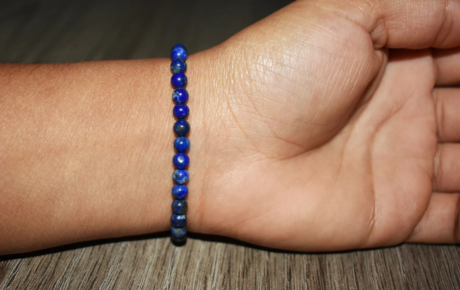 Lapis Lazuli Crystal Gemstone Elastic Dainty Bracelet Minimalist 4mm Round Beads