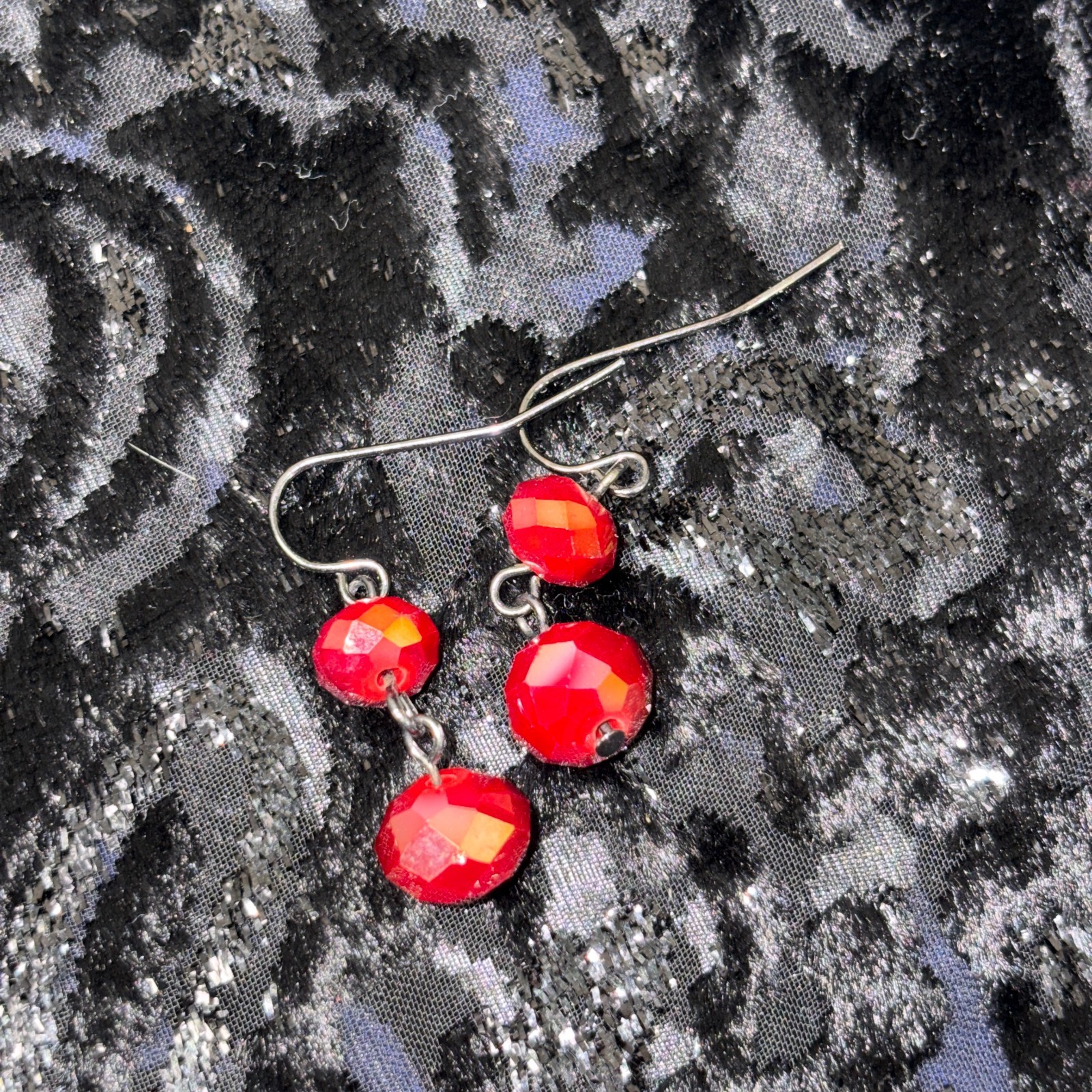 Dark Cherry Red Aurora Borealis Crystal Drop Earrings Hematite Tone Whimsigoth