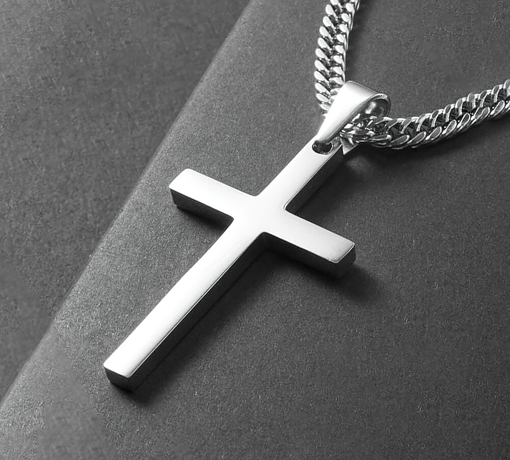 Men Women Boy Cross Necklace Stainless Steel Boy Plain Pendant Cuban Chain Gift