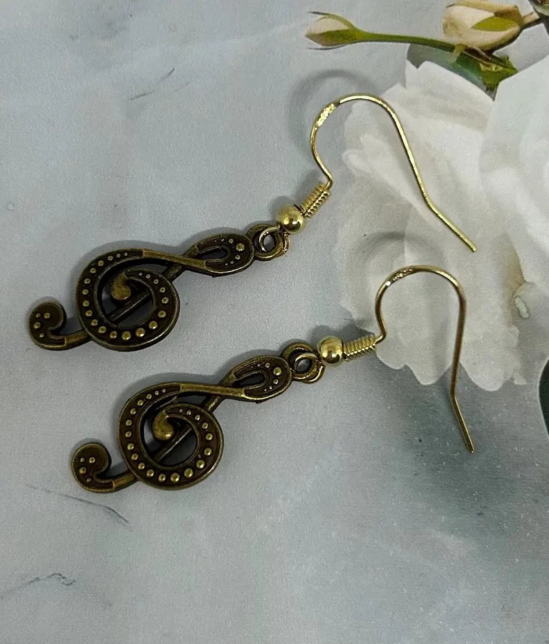 Music Note Dangle Earrings, Gold Tone Music Note Jewellery, Earrings for music