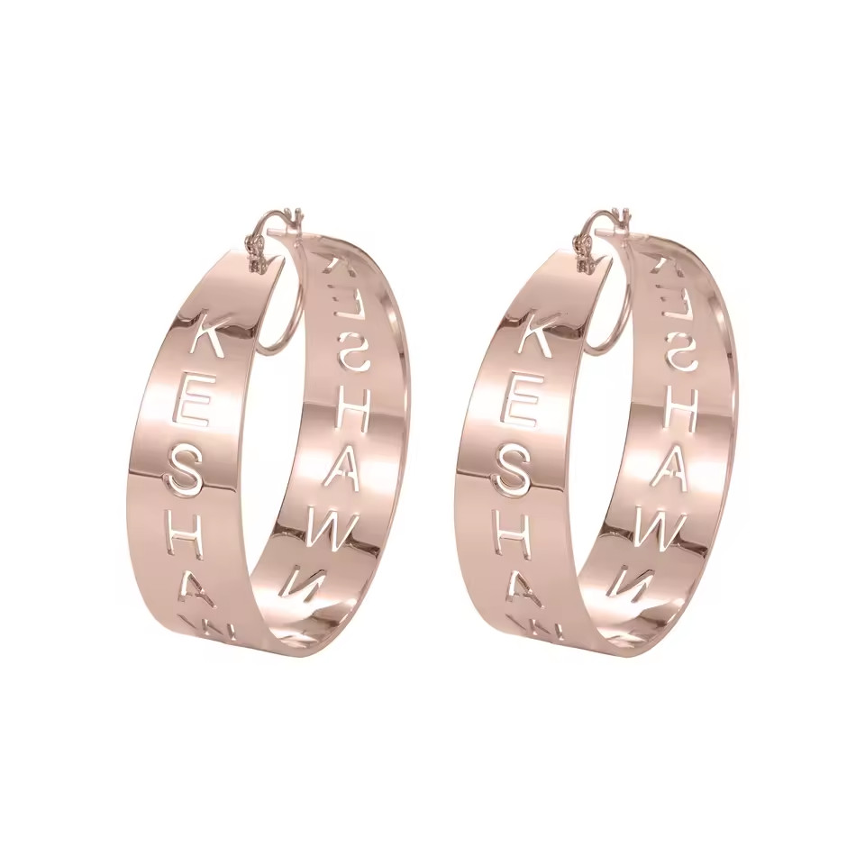 Custom Hollow Letters Name Earrings Pair Jewelry Hoop Round Stainless Steel Gold