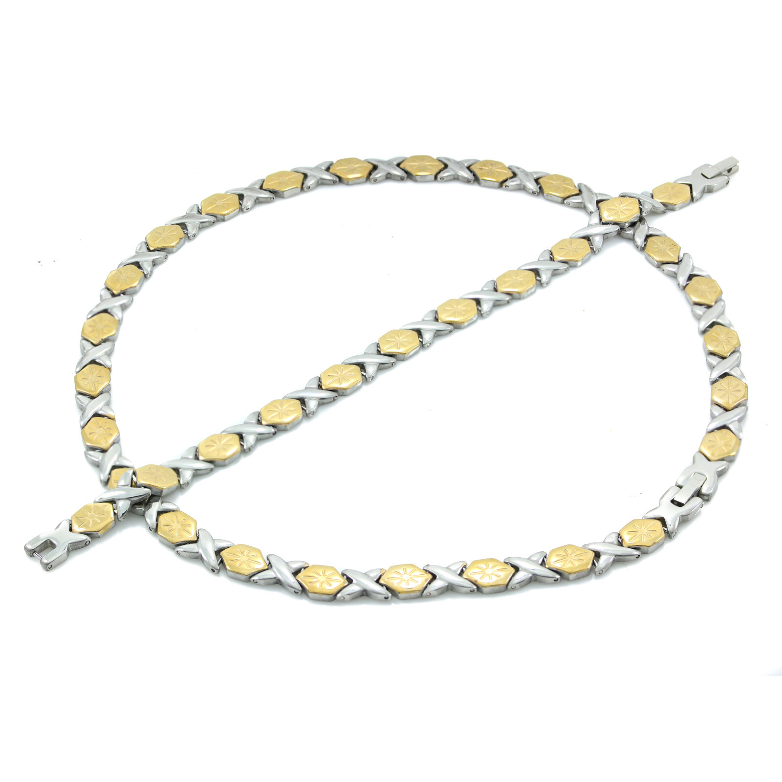 Hugs Kisses Love Necklace Bracelet Set Stampato Stainless Steel 2 Tone 18″