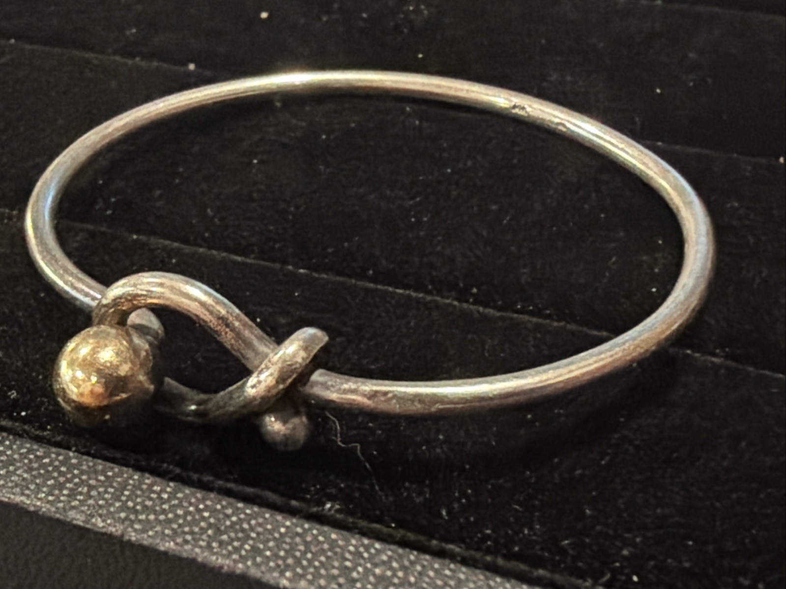 Cape Cod Band Loop Hook and Ball Bangle Bracelet Sterling Silver 14k Sz 6-1/4