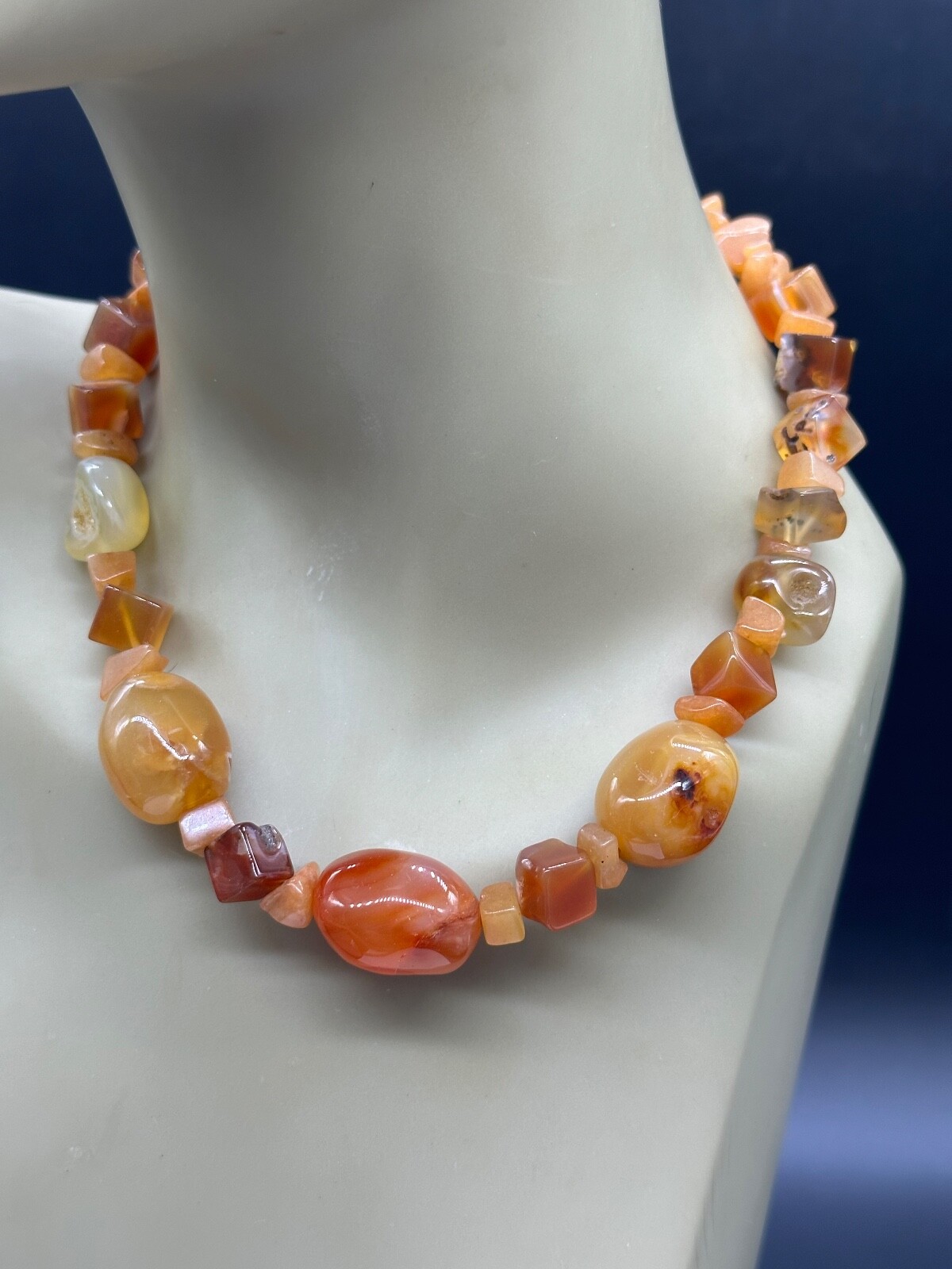 ESTATE POLISHED CARNELIAN STONE BEAD NUGGET STRAND STRING NECKLACE 16″