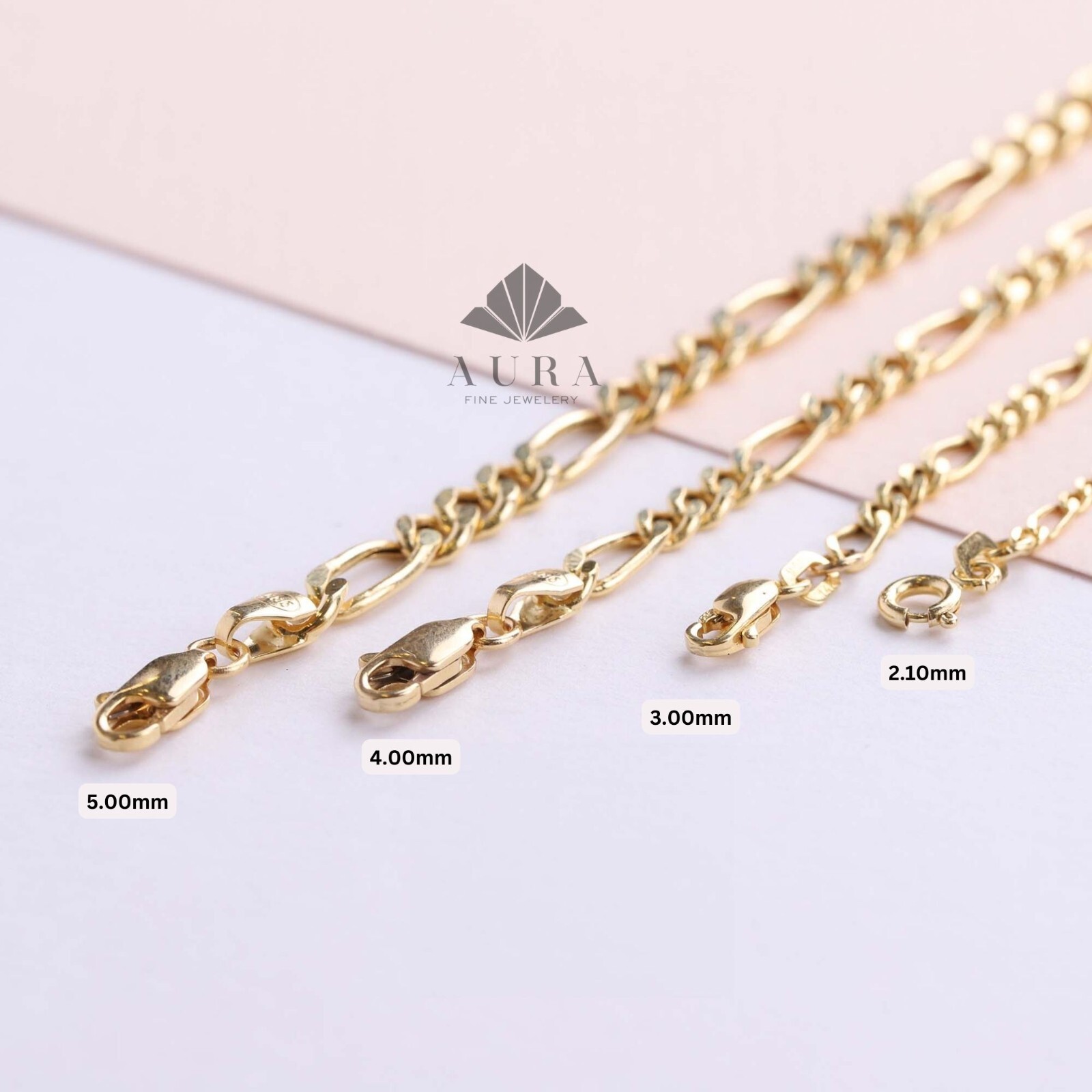 14K Gold Figaro Chain Bracelet, 2mm 3mm 4mm 5mm Figaro Chain Bracelet, Genuine