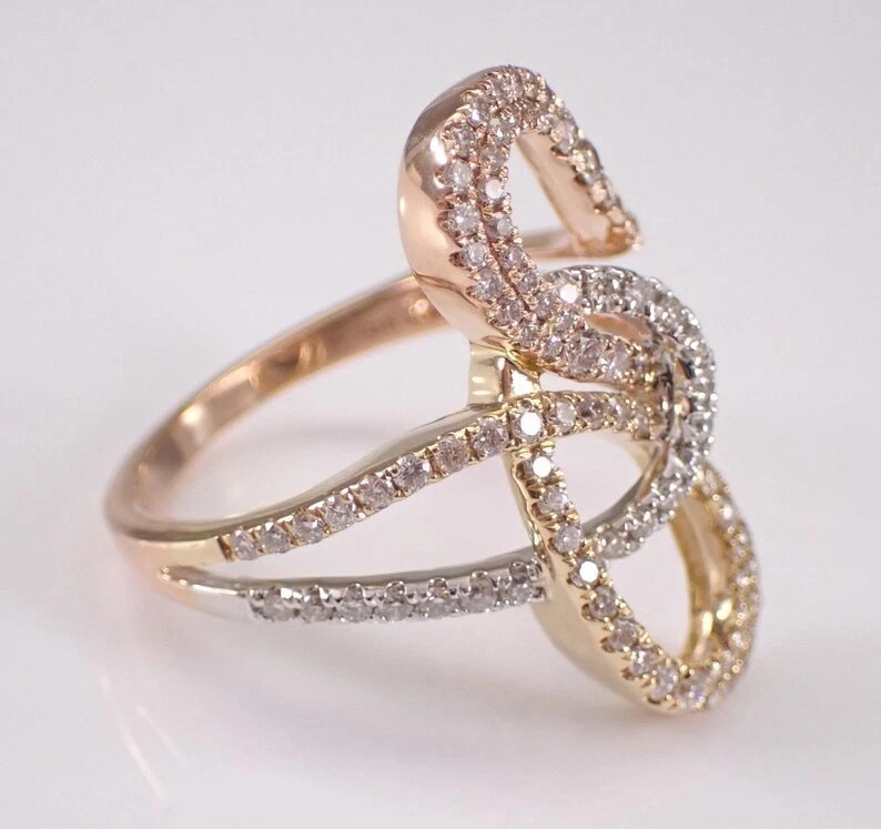 1.60Ct Round Real Moissanite Wedding Love Knot Band Ring 14K Yellow Gold Plated