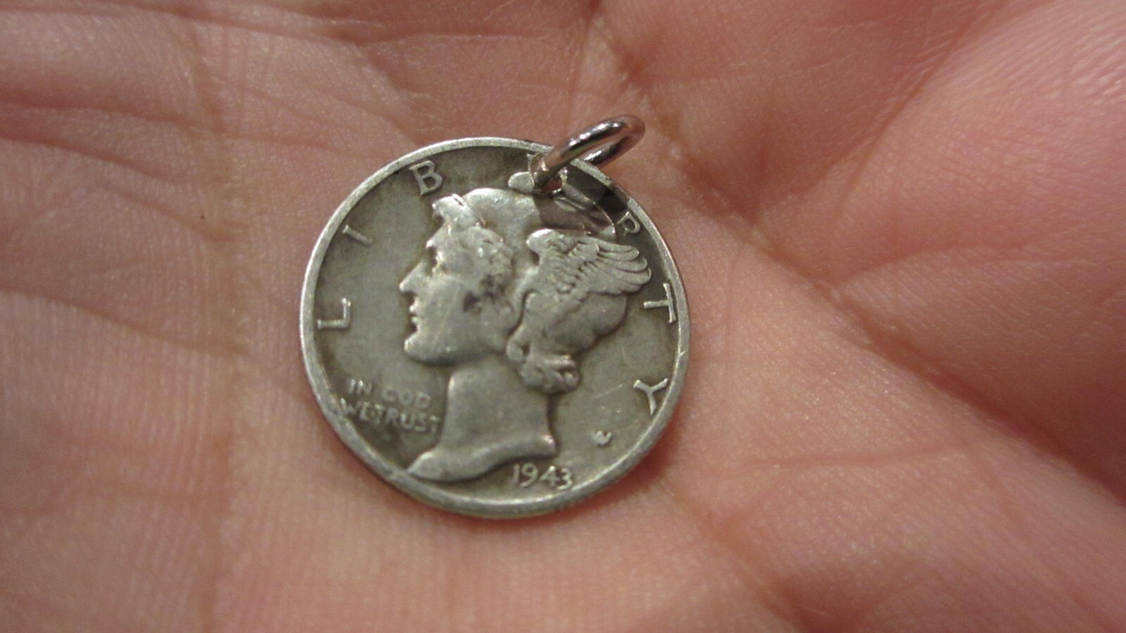 MERCURY DIME 90% SILVER Coin Jewelry PENDANT / CHARM-Vintage 1944