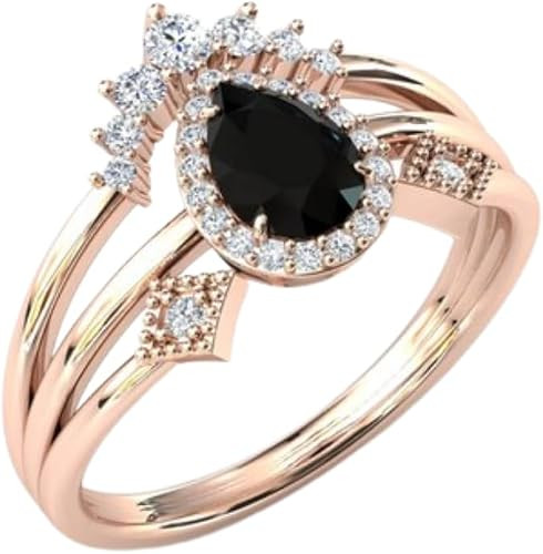 Engagement Ring-Tear Drop Cut 2 Ct P-Black Onyx Gemstone Wedding Ring for Women
