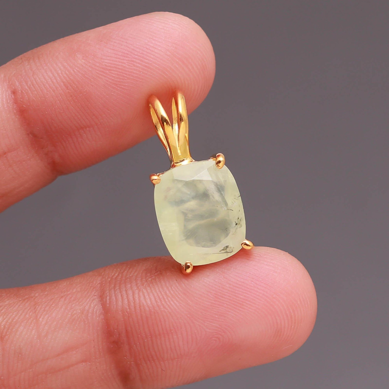 Natural Prehnite Cushion Chain Necklace Gold Plated 925 Sterling Silver Jewelry