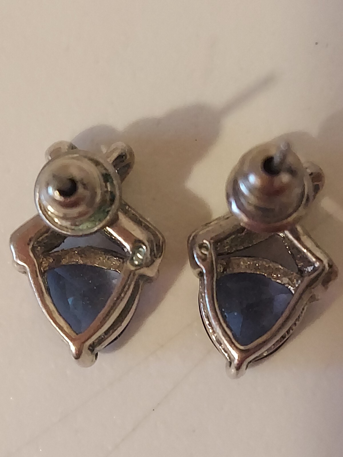 Silver Simulated Tanzanite Cubic Zirconia Pierced Stud Earrings