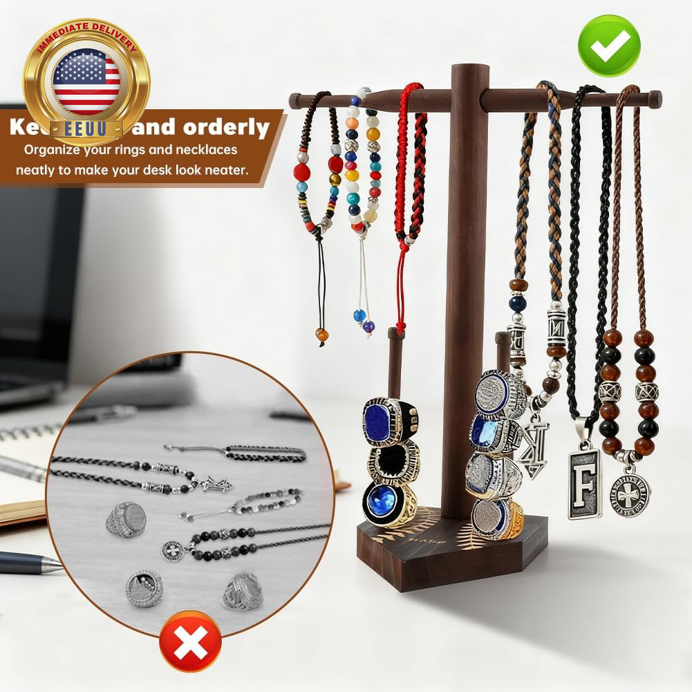 Baseball Ring & Drip Necklace Display Holder, Wooden Championship Ring Display H
