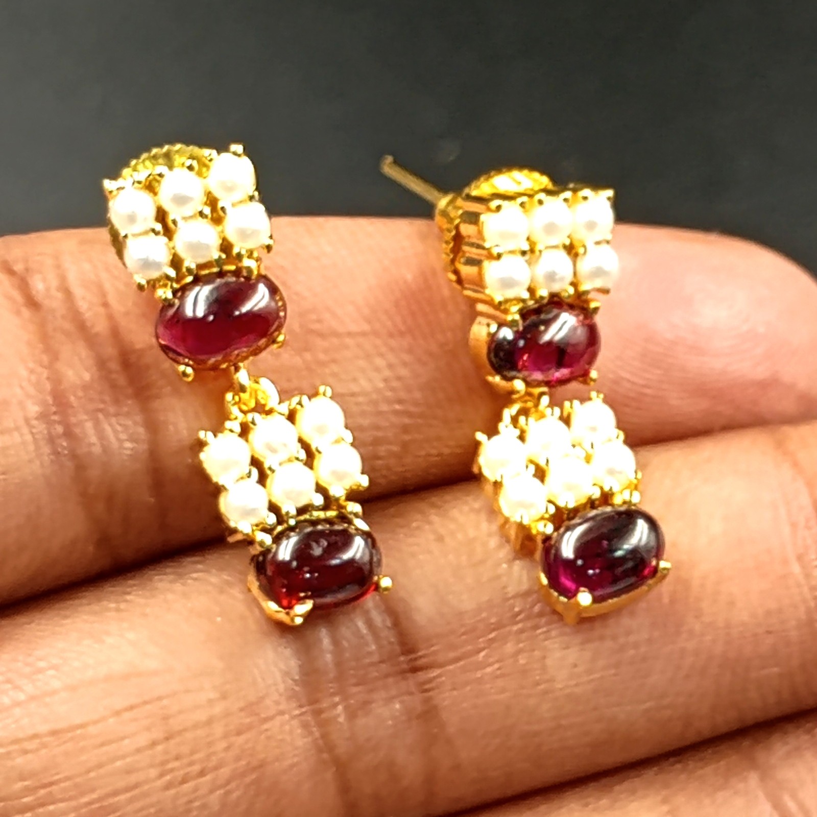 Garnet and Pearl Necklace Set 22k Gold Plated Traditional Ethnic Jewelry