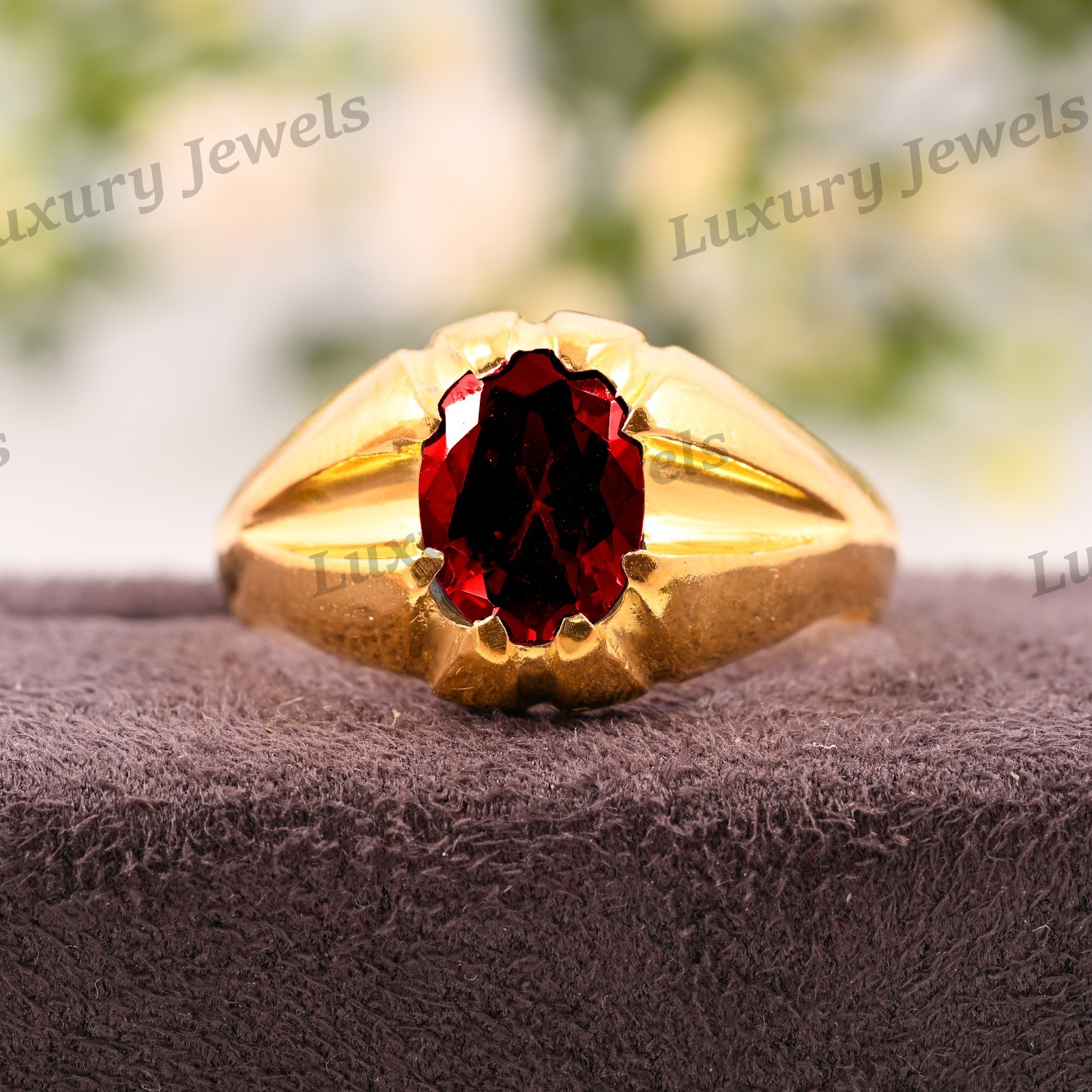 Genuine Red Garnet Silver Men’s Ring Handmade 925 Sterling Jewelry