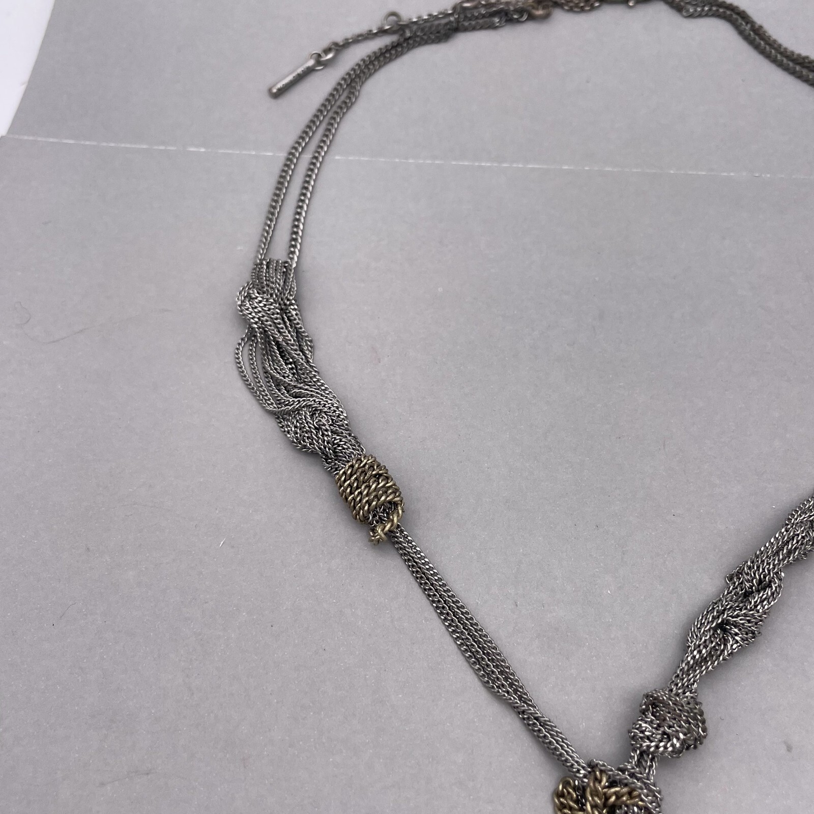 Kenneth Cole Reaction Multi Chain Tassel Necklace Silver and Tone 22 to 27 In