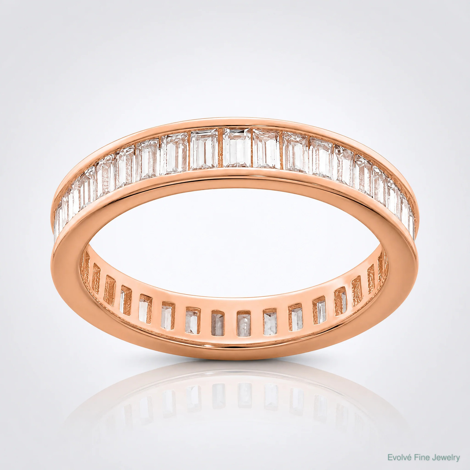 Sterling Silver Polished Rose-Tone Channel Set CZ Band