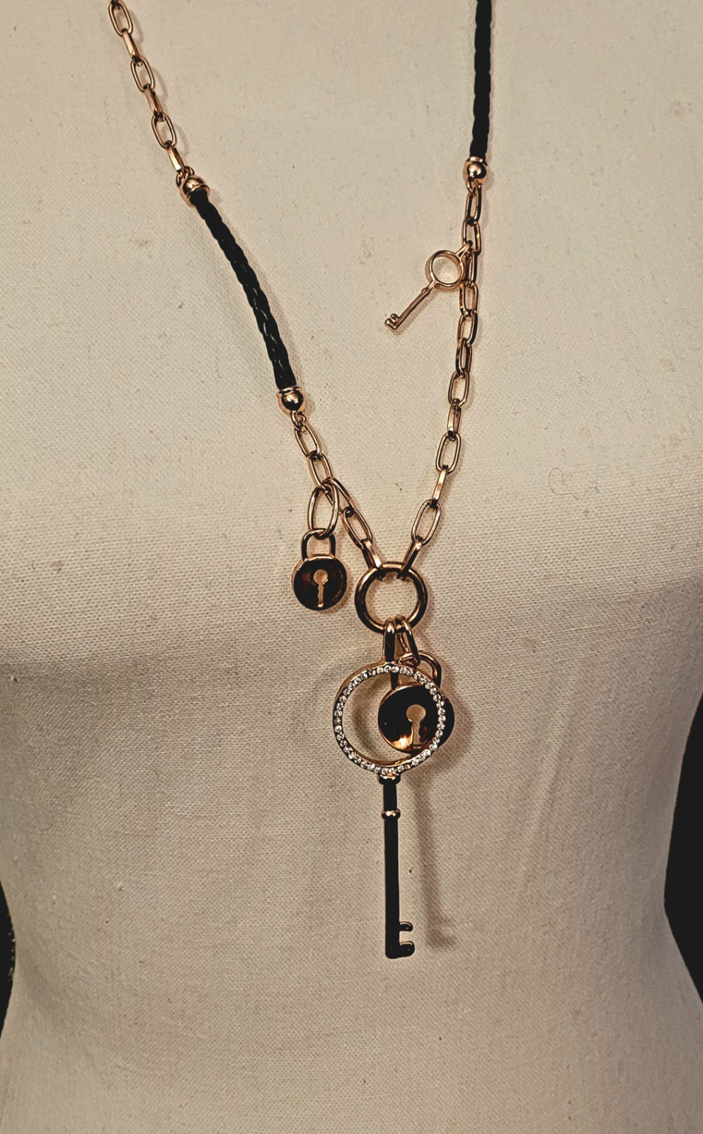 Roberto by RFM Rose Gold Tone Long Necklace & Key Lock Charm Pendant