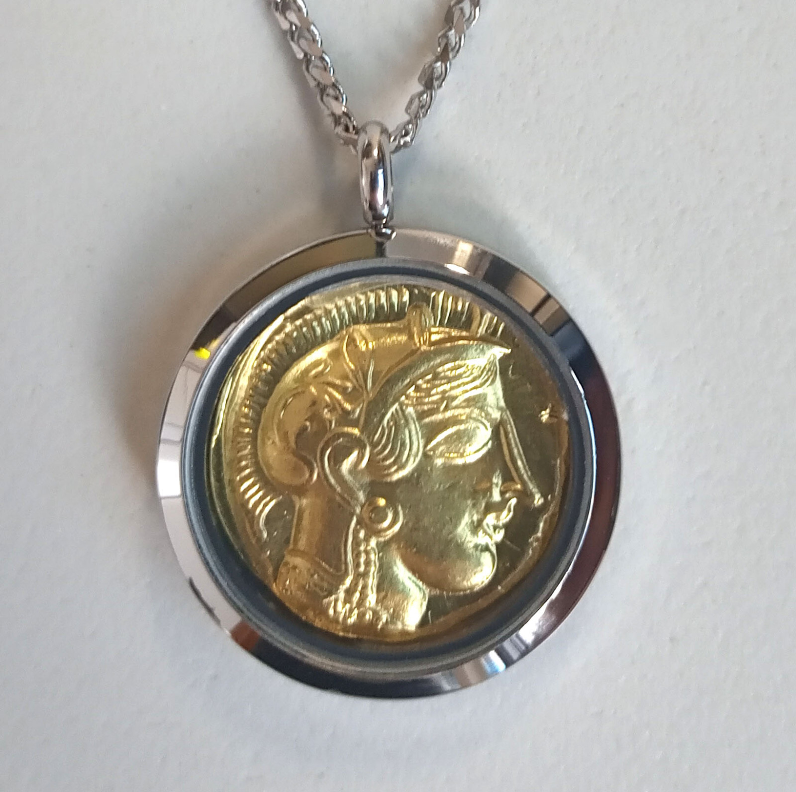 Greek Mythology Owl of Athena Phoenix Ancient Greece Bird Coin Pendant Necklace