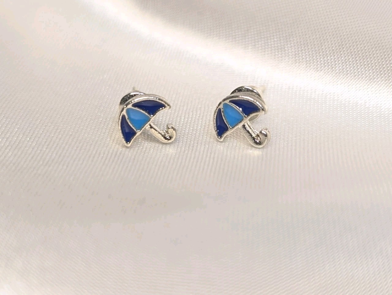 NEW Earrings Multi Blue Umbrella ☔Sterling Silver Studs Painted Fashion Earrings