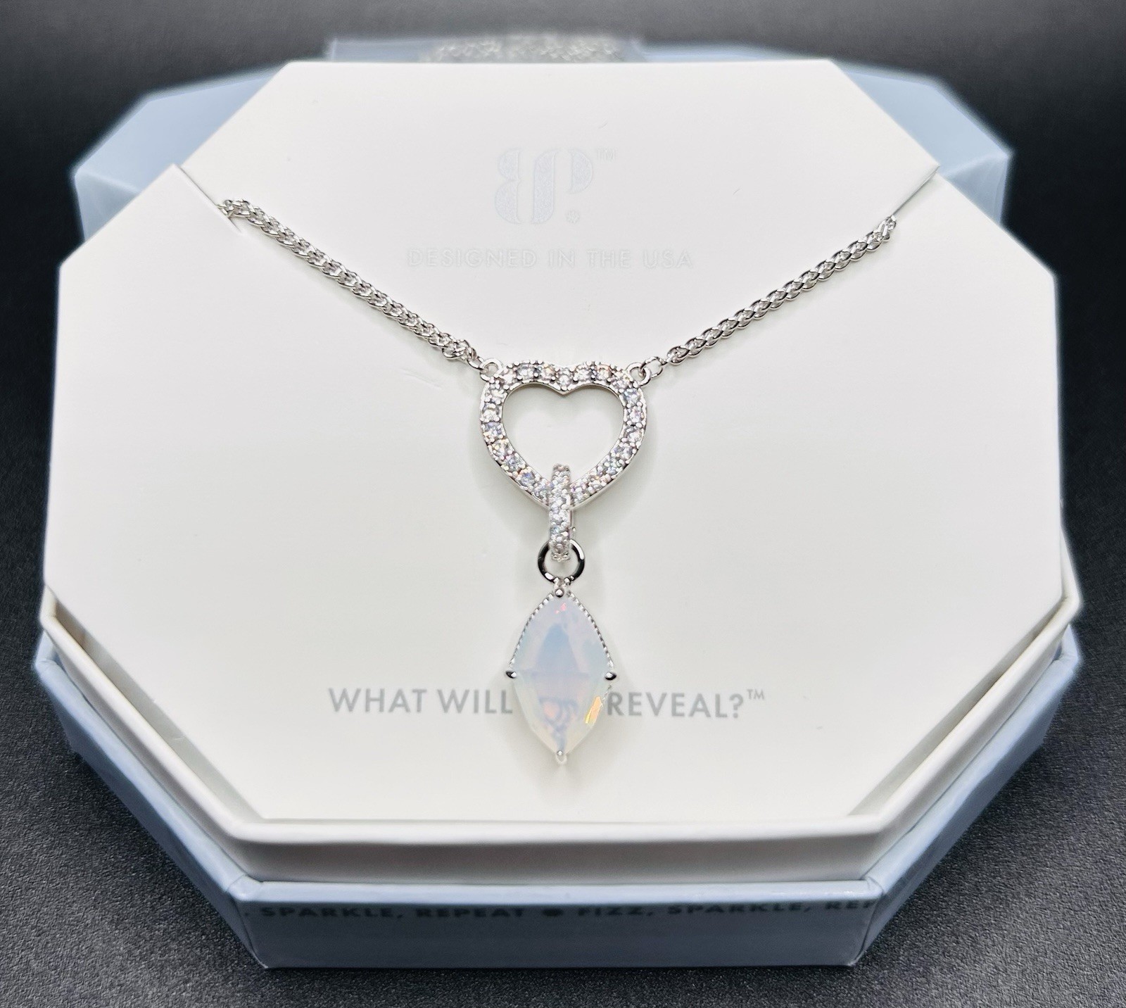 Bomb Party Necklace “The Radiance Heart” NK23865 LC Moonstone on Rhodium Plating