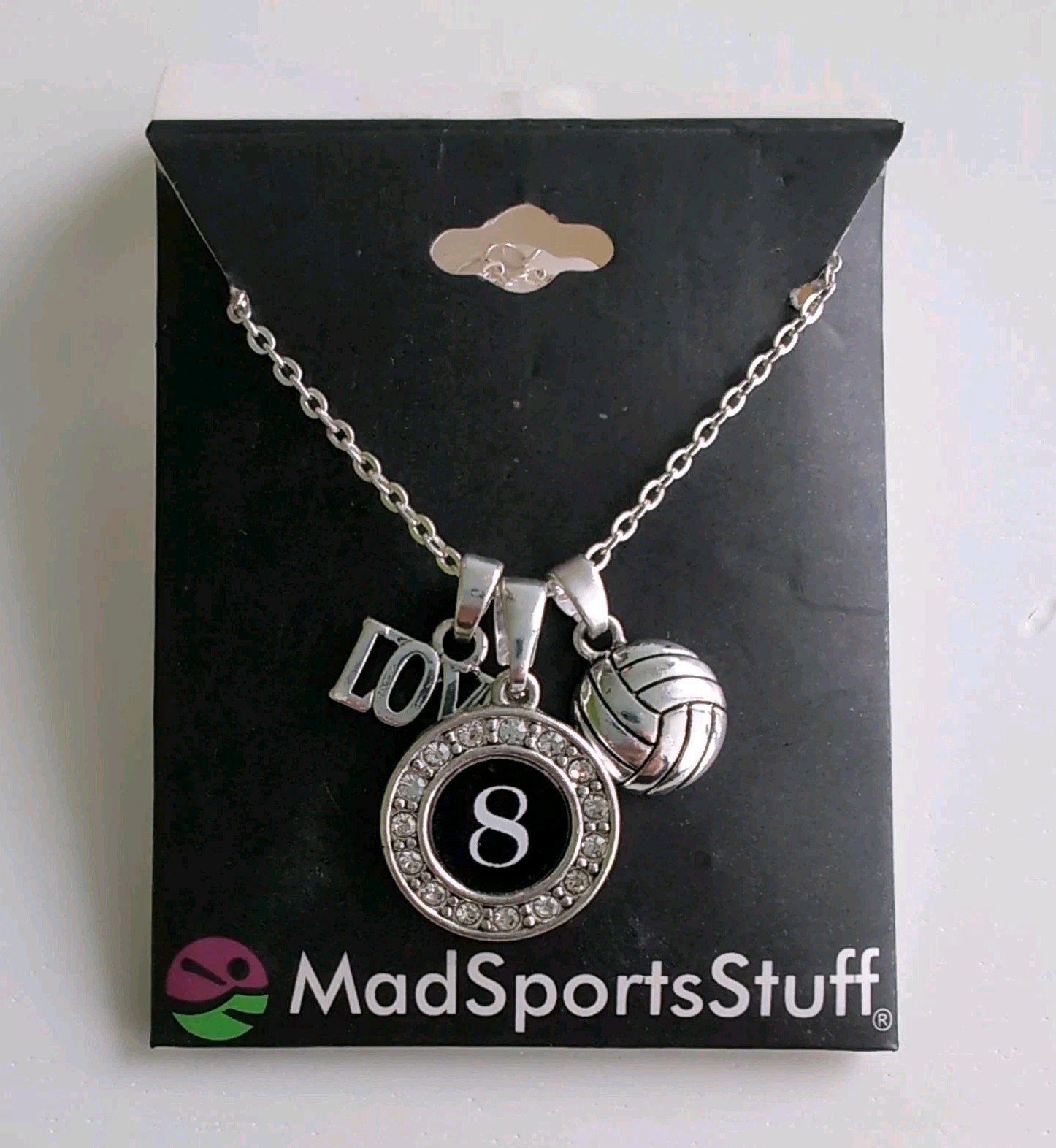 MadSportsStuff Volleyball Love Charm Necklace Jersey ID#8 Sports Player Gift NIB