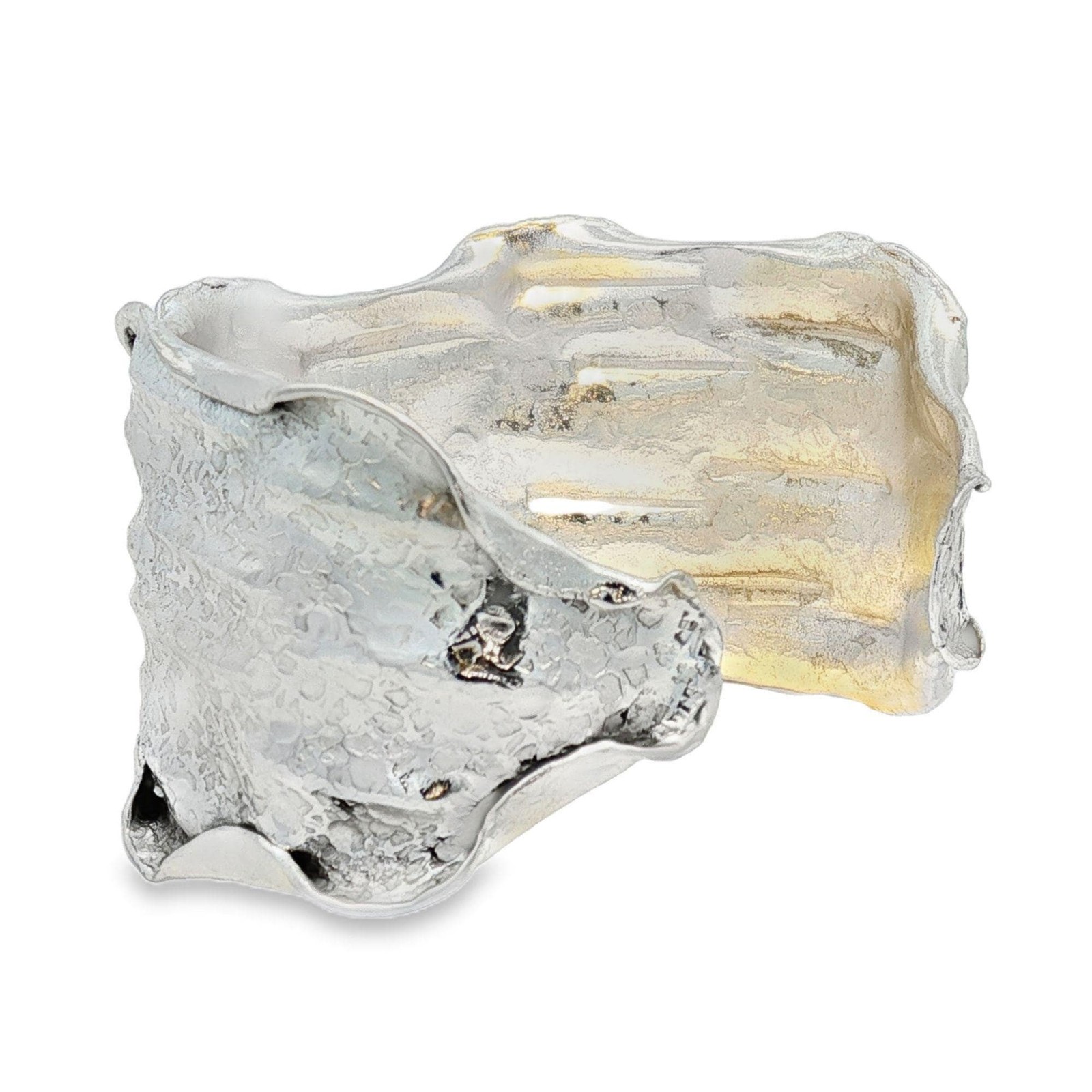 Sterling Silver Copper Bracelet High Polished Adjustable Torn Edge Cuff