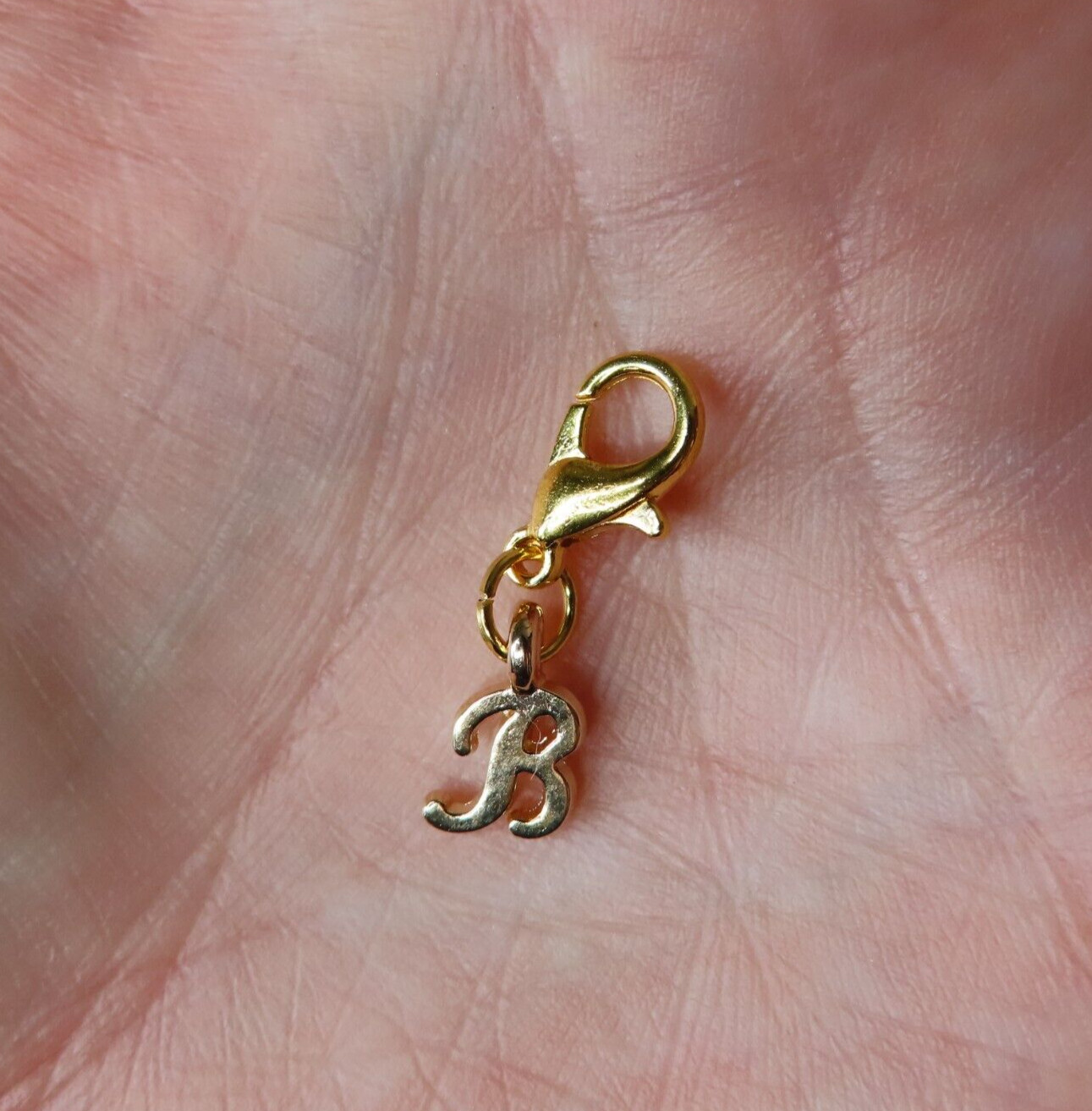 Initial CURSIVE LETTER B Charm Zipper Pull Keychain Add On Clip Gold Tone