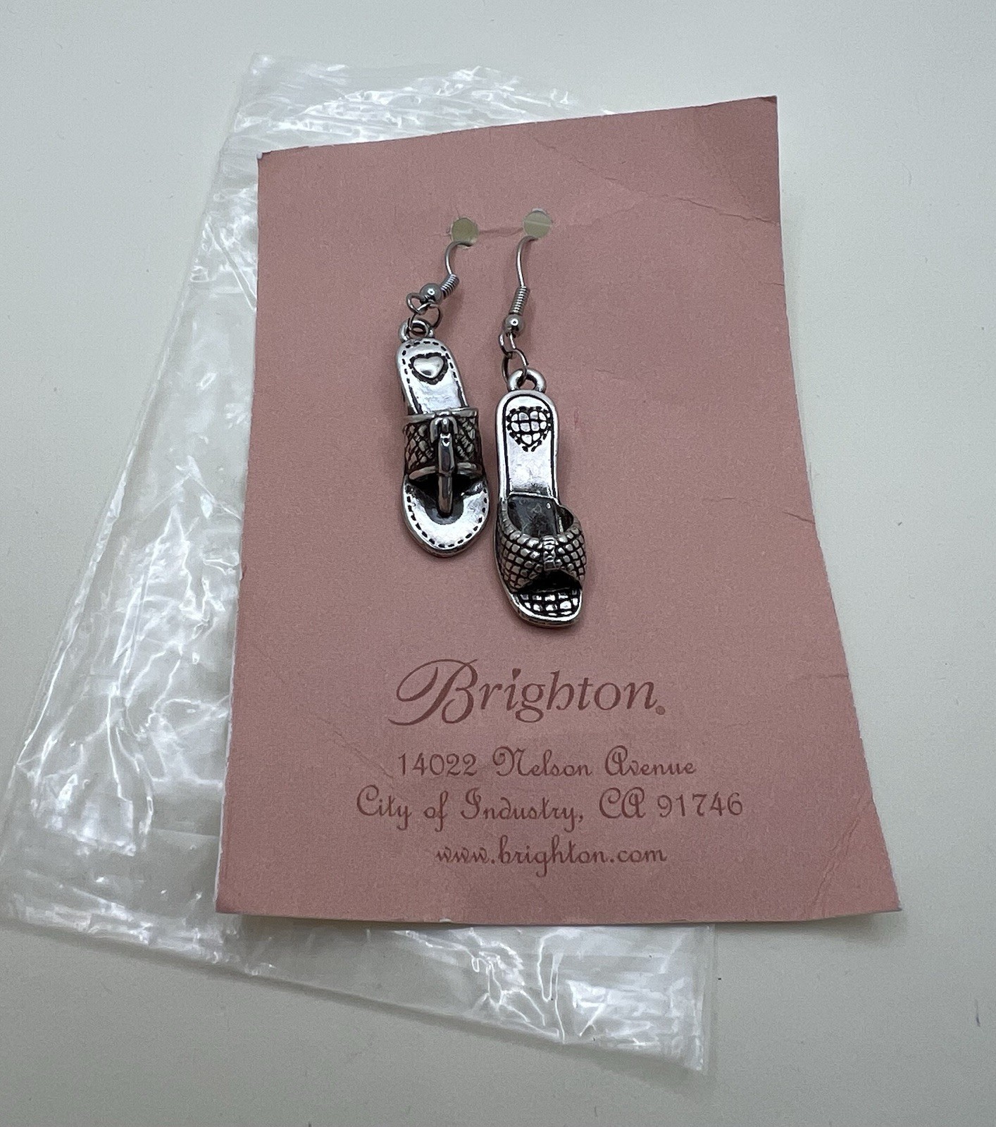 New BRIGHTON ‘Shoe Fetish’ Sandals Dangling Hook Pierced Earrings Silver Tone