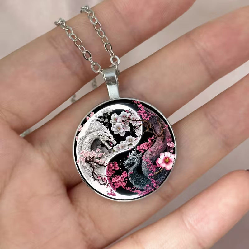 Dragon Yin-Yang Round Necklace Jewelry Magical Gothic Pendant