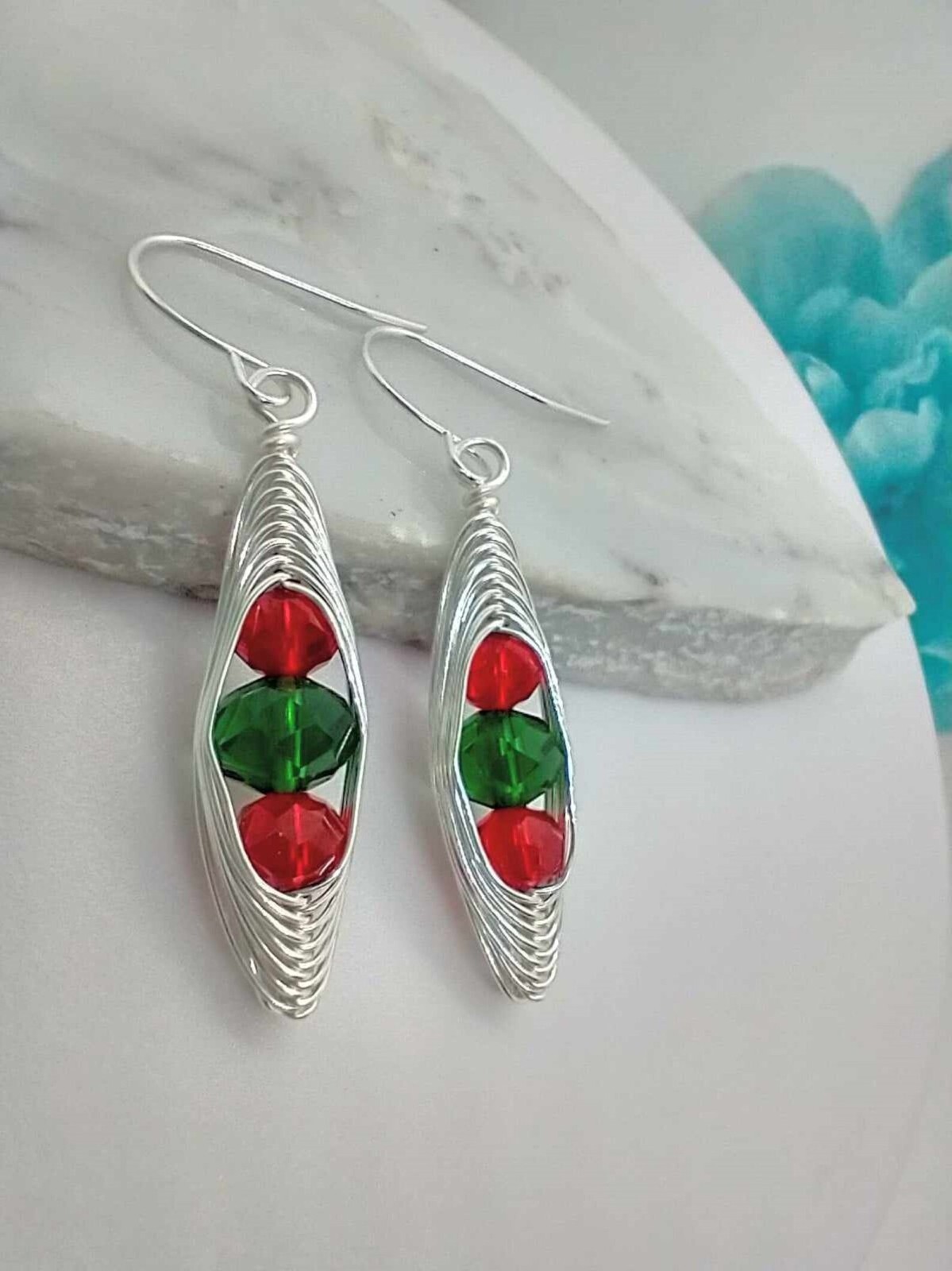 Wire Braided Christmas Earrings, Christmas Dangle Earrings, Stocking Stuffer