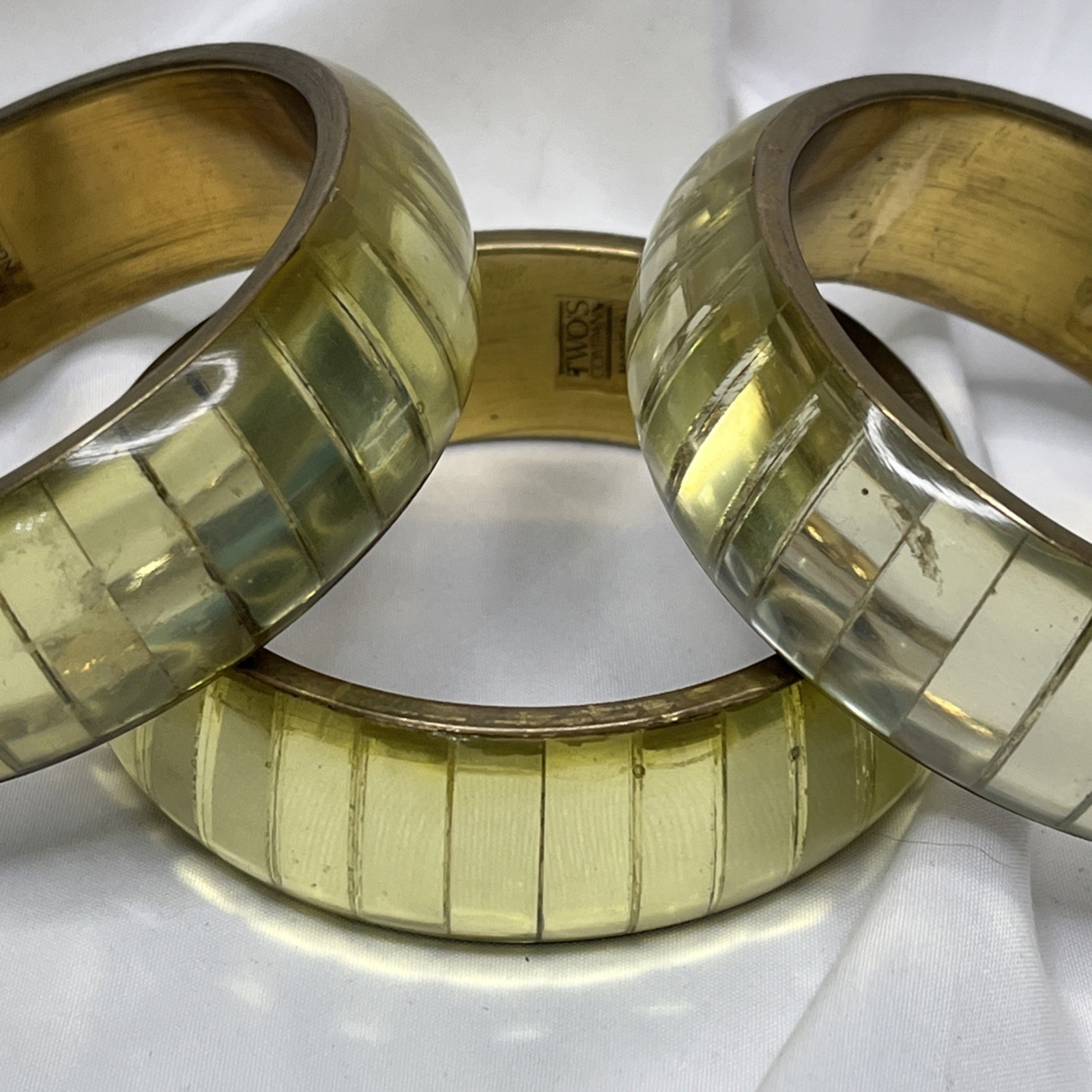 Two’s Company Resin Brass Bangle Bracelet Silver & Gold Round 2.5″ Diameter