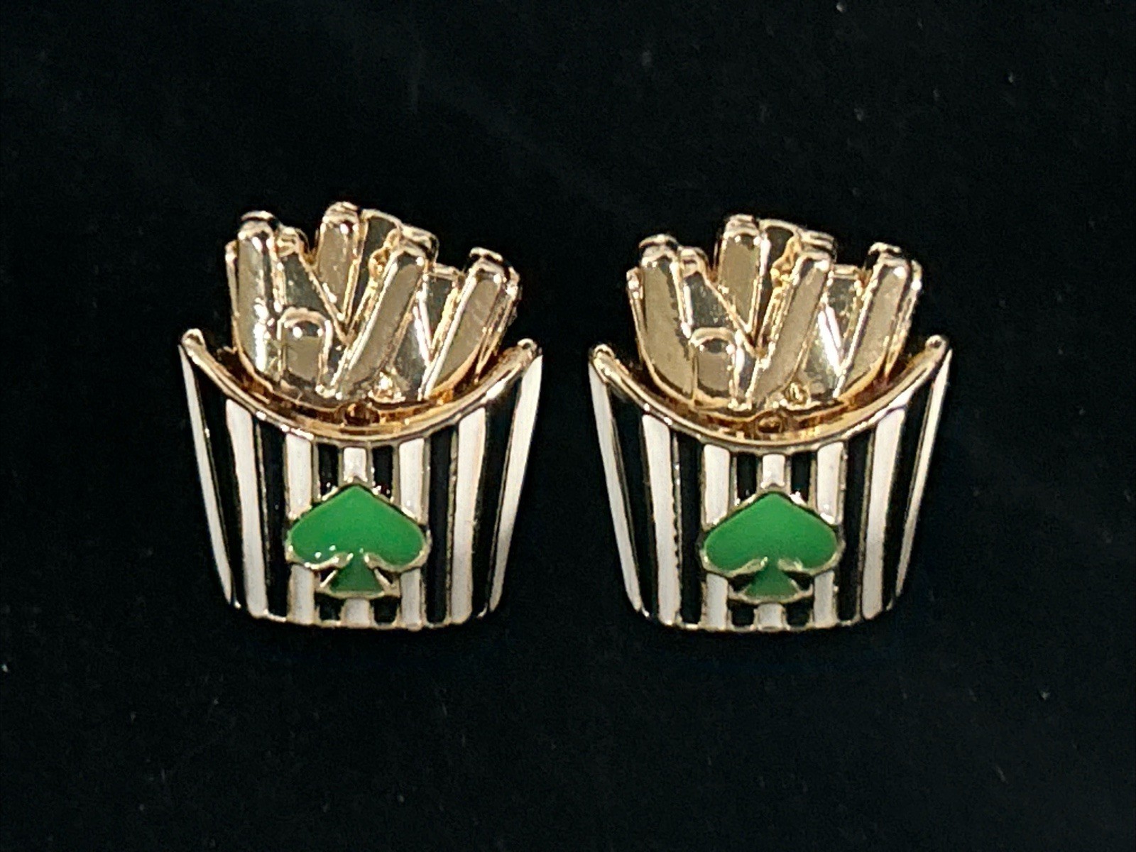 Kate Spade NY X Target Stud Earrings Gold Tone Green Enamel Food Fries Novelty