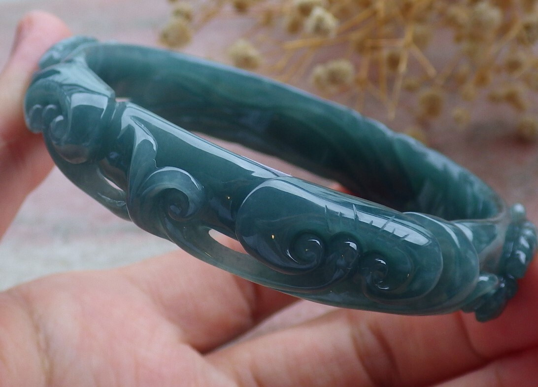 Certified Green A JADE Jadeite Lobster Shrimp Bangle Bracelet 58mm 手镯 679774