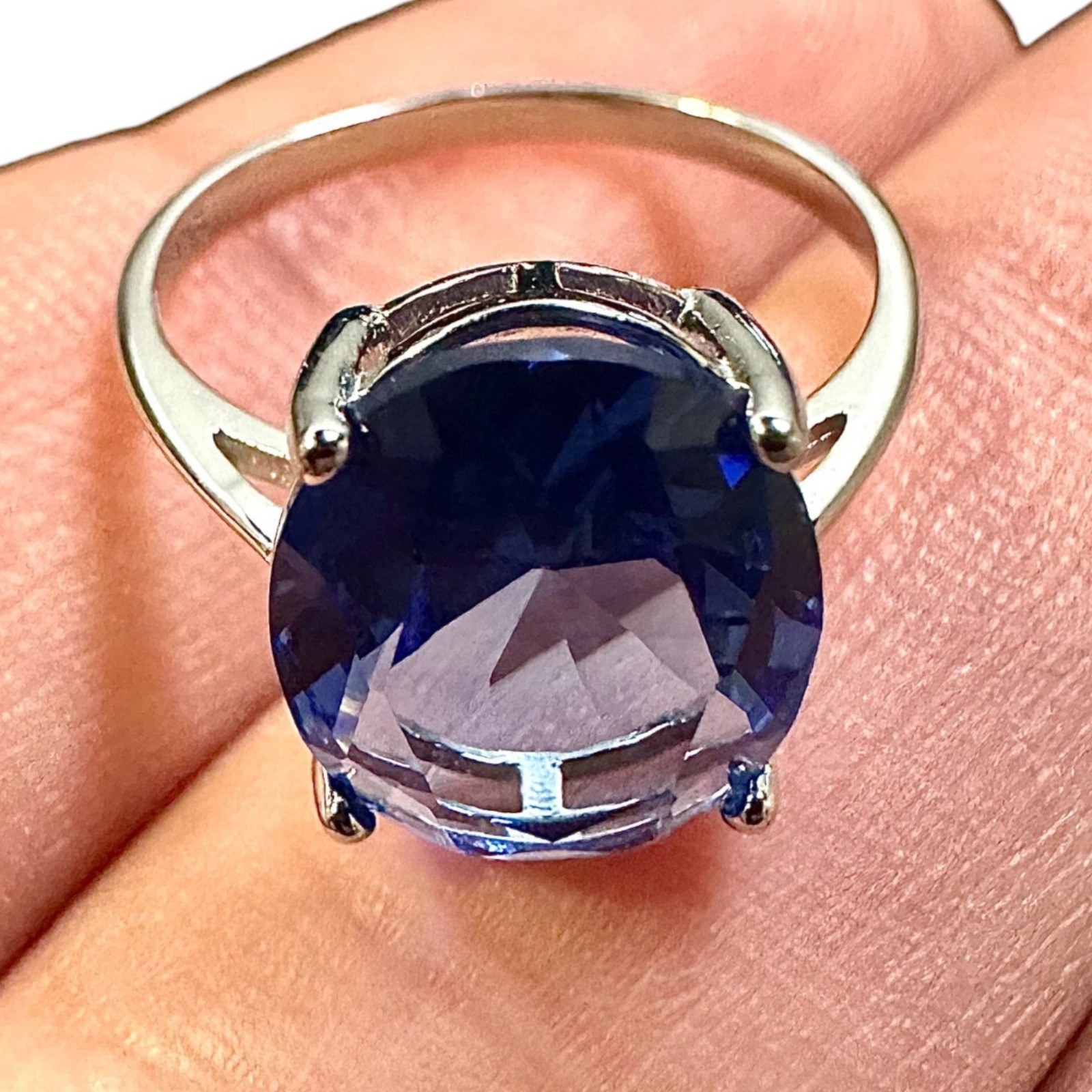 Tanzanite CZ Statement Ring 925 Sterling Silver Oval Blue Purple Size 6-9
