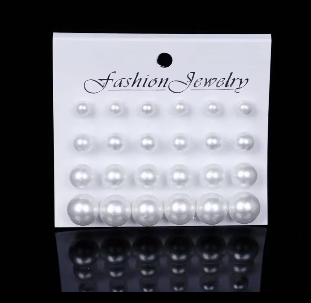 12 Pair Set Simulated Pearl Stud Earrings For Women 55-1