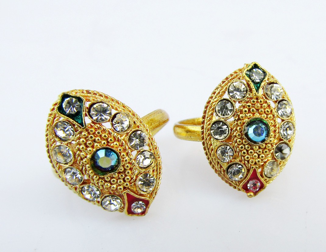 Ethnic Indian Fashion Jewelry Polki Toe Rings Golden Bichiya Adjustable Toerings