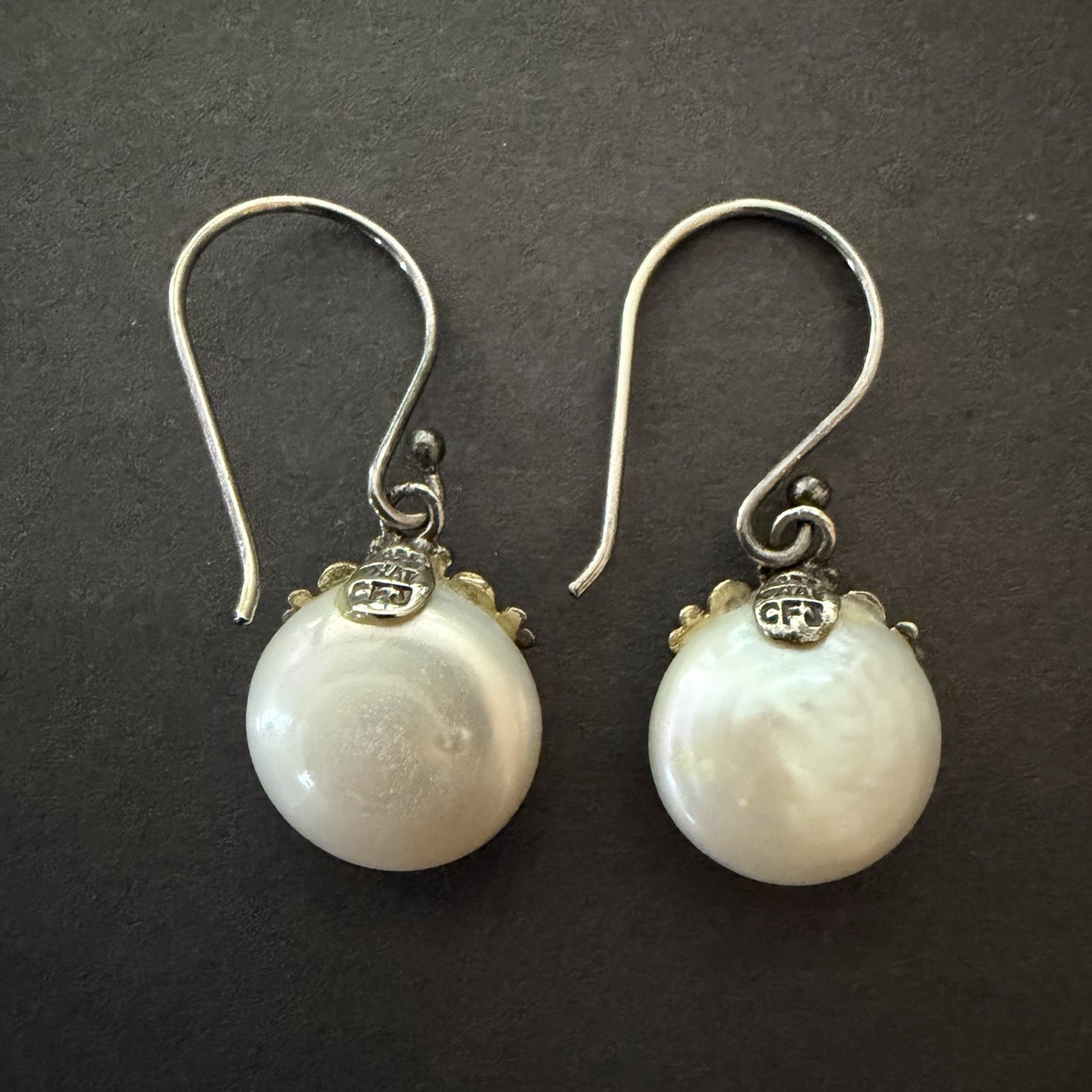 CFJ THAI 925 Sterling Silver Mother of Pearl Crown Drop Dangle Earrings Boho