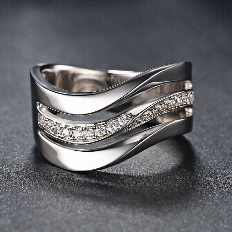 Men’s Stunning Classic Band Ring Round Simulated Diamond 14K White Gold Plated