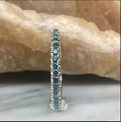 1.20Ct Simulated Blue & White Diamond Eternity Band Ring 14K White Gold Plated