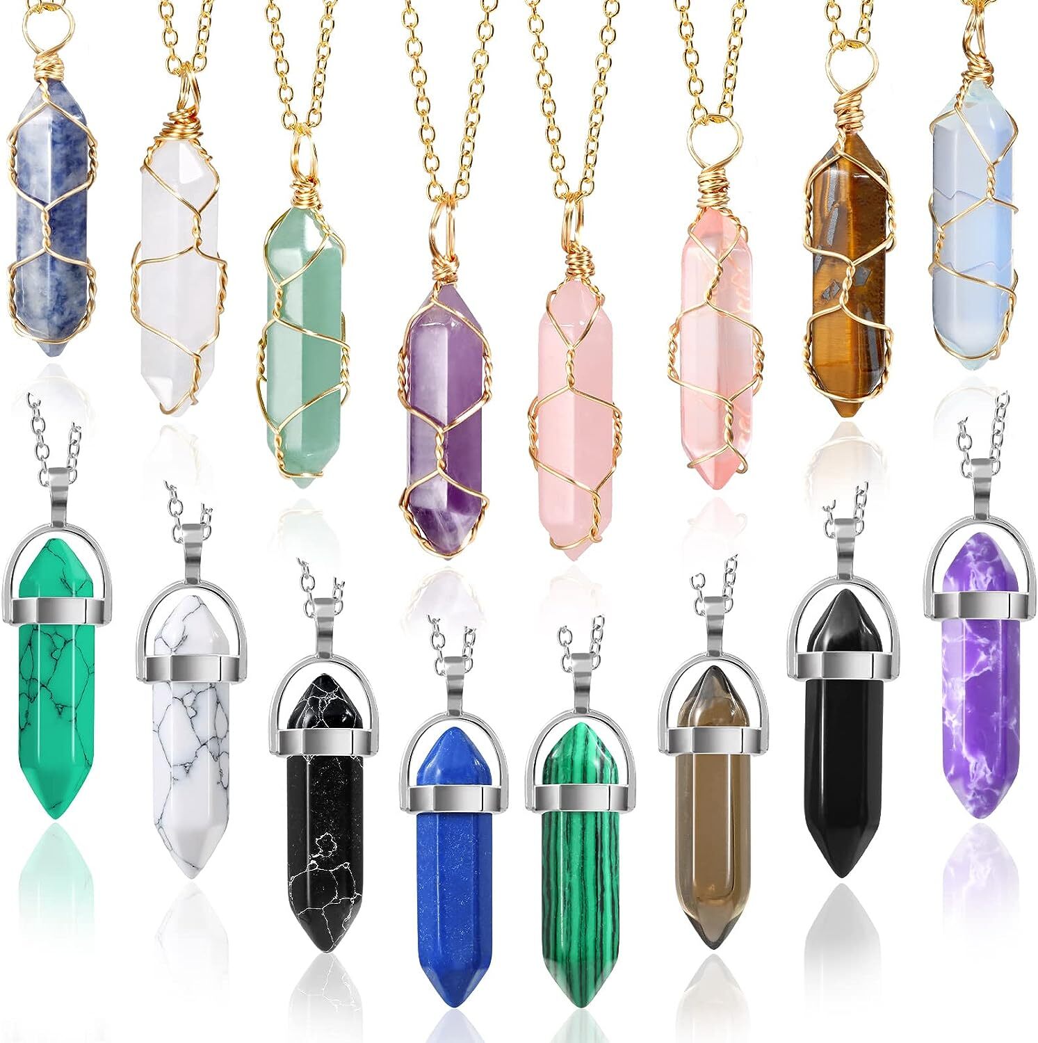 Chakra Crystal Hexagonal Pendants Natural Quartz Stone Healing Pendant Necklace