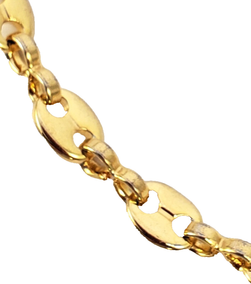 ANCHOR CHAIN Tiny Link MARINER Gold Tone Thin Puffed Necklace 26″ Long