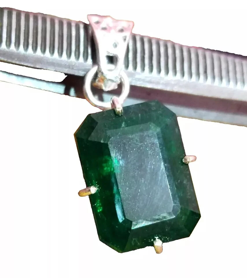 Certified Natural Emerald 925 Solid Silver Emerald Cut Pendant Gemstone 35.30 Ct