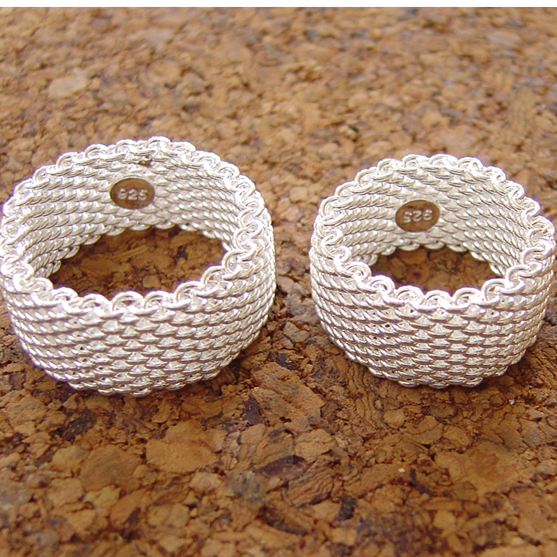 Unisex 925 Sterling Silver 9 mm Mesh Band Love Wedding/Engagement Ring, ALL size