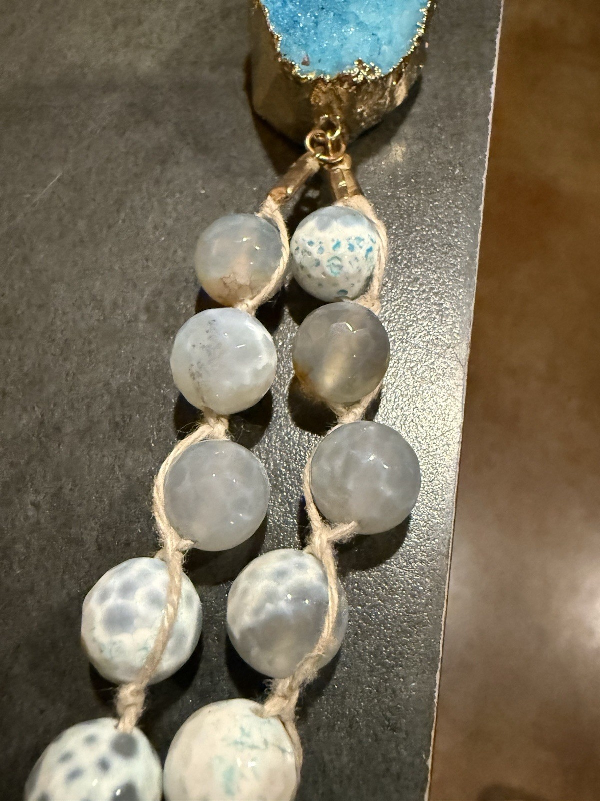 Susan Shaw Druzy Stone Tassel Necklace Blue Stone 33 To 35 In Adj