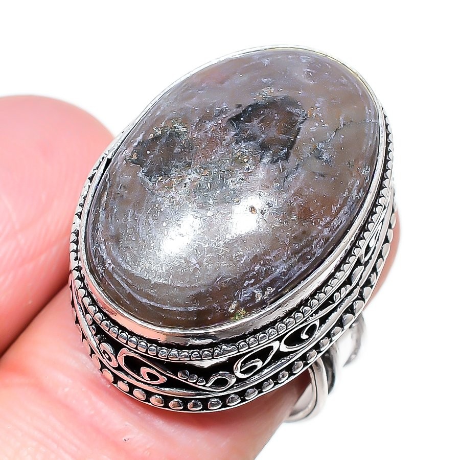 Natural Gabbro Stone Gemstone 925 Sterling Silver Ring Size 6.5 r301