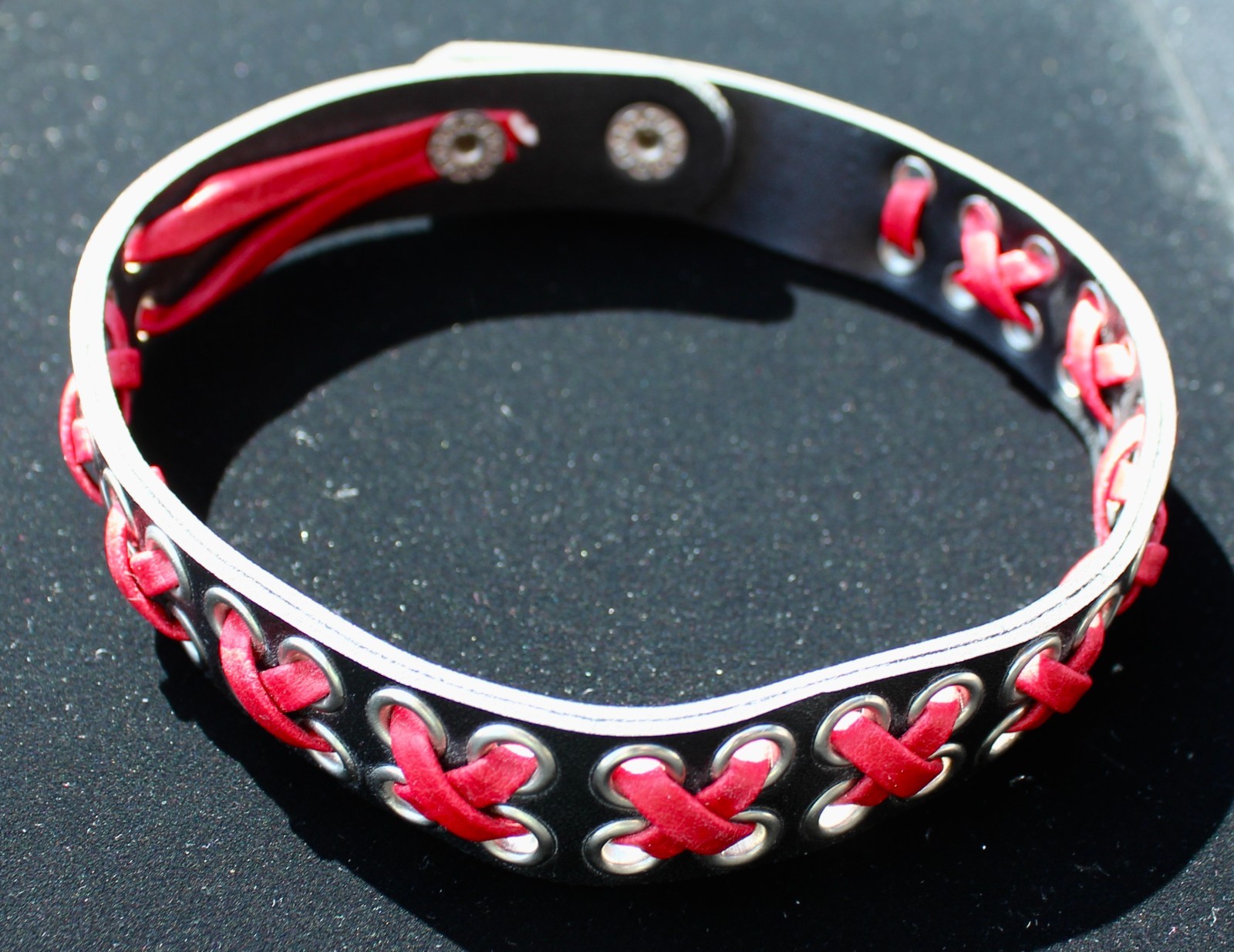 Black Leather Like Choker Red/Black 13″ – 14 1/2″ Bought years ago, KISS Concert