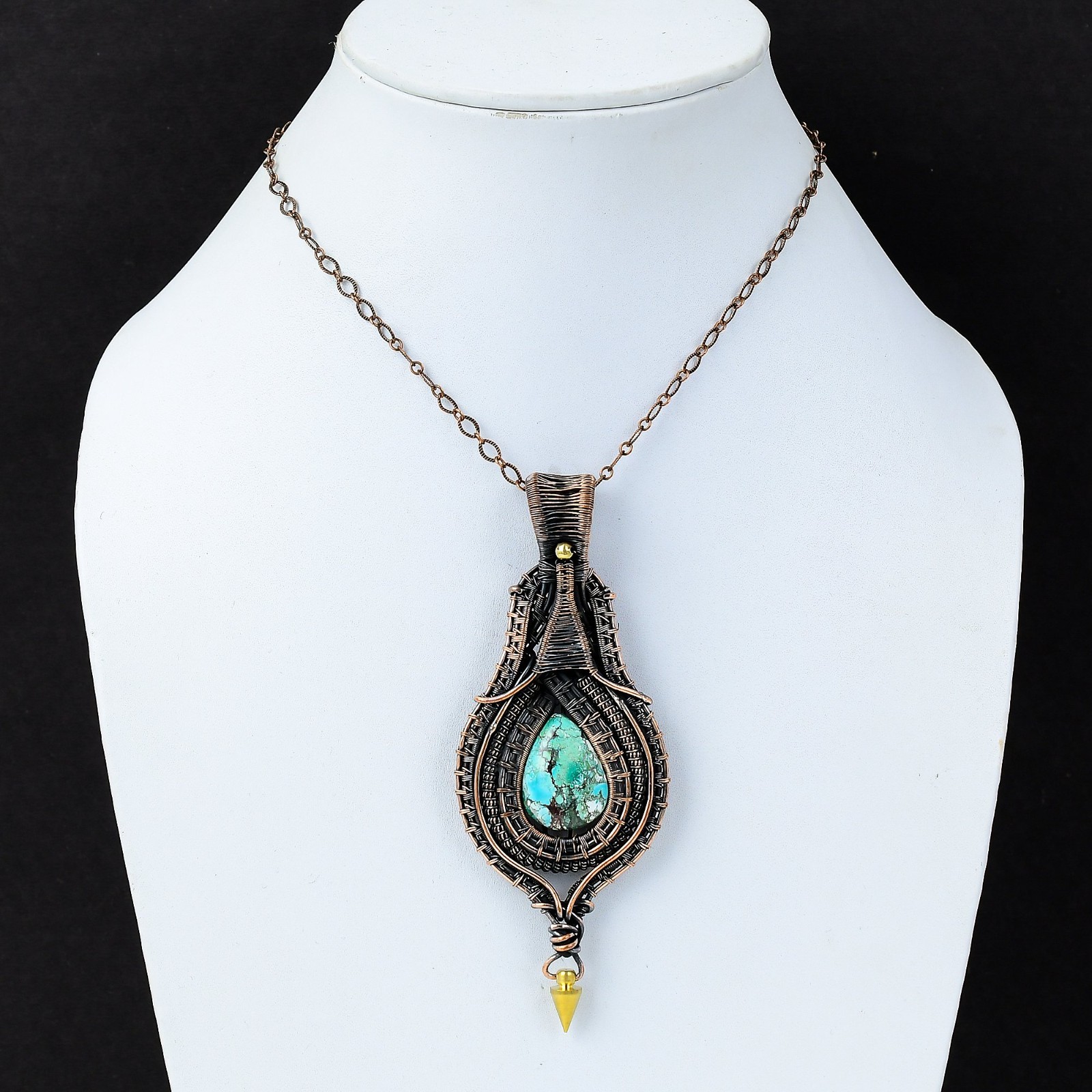 Tibetan Turquoise Gemstone Copper Wire Wrapped Handcrafted Wife Pendant Jewelry