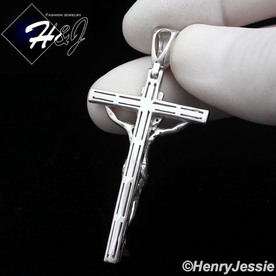 MEN WOMEN SOLID 925 STERLING SILVER CZ JESUS CHRIST CROSS CRUCIFIX PENDANT*SP423
